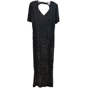 Mark & John By Gopal Black Sequin Beaded Full Length Evening Gown Size Small